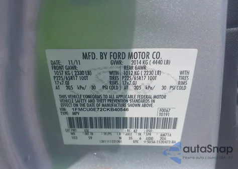 2012 Ford Escape Limited from USA, damaged, VIN 1FMCU0E72CKB40546